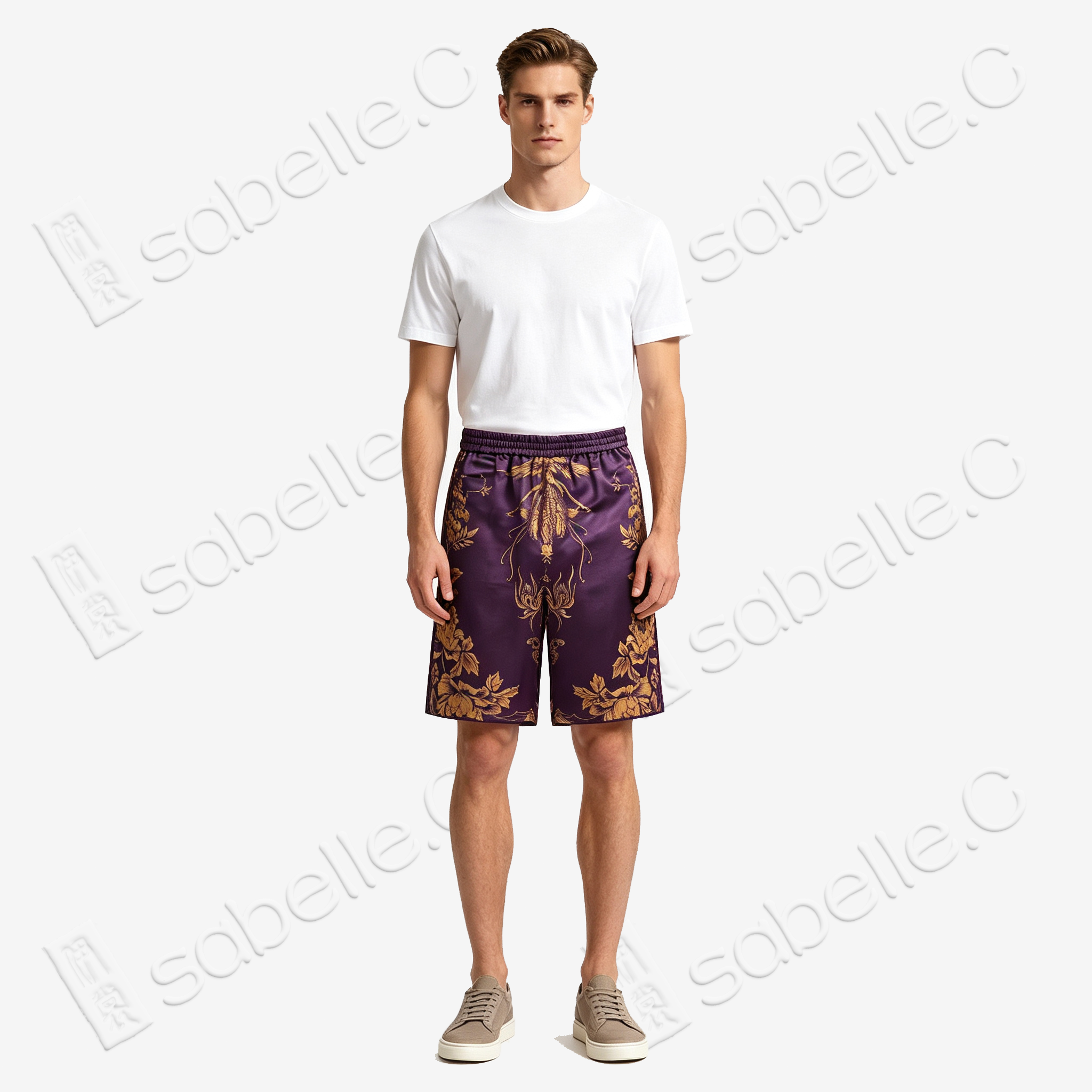 Eggplant Purple Gilded Phoenix Antique Silk Shorts - 「檀紫鎏鳳」古董真絲短褲