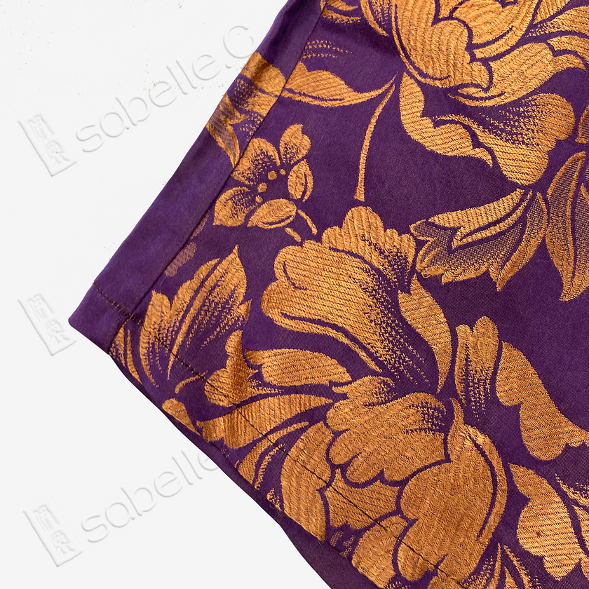 Eggplant Purple Gilded Phoenix Antique Silk Shorts - 「檀紫鎏鳳」古董真絲短褲
