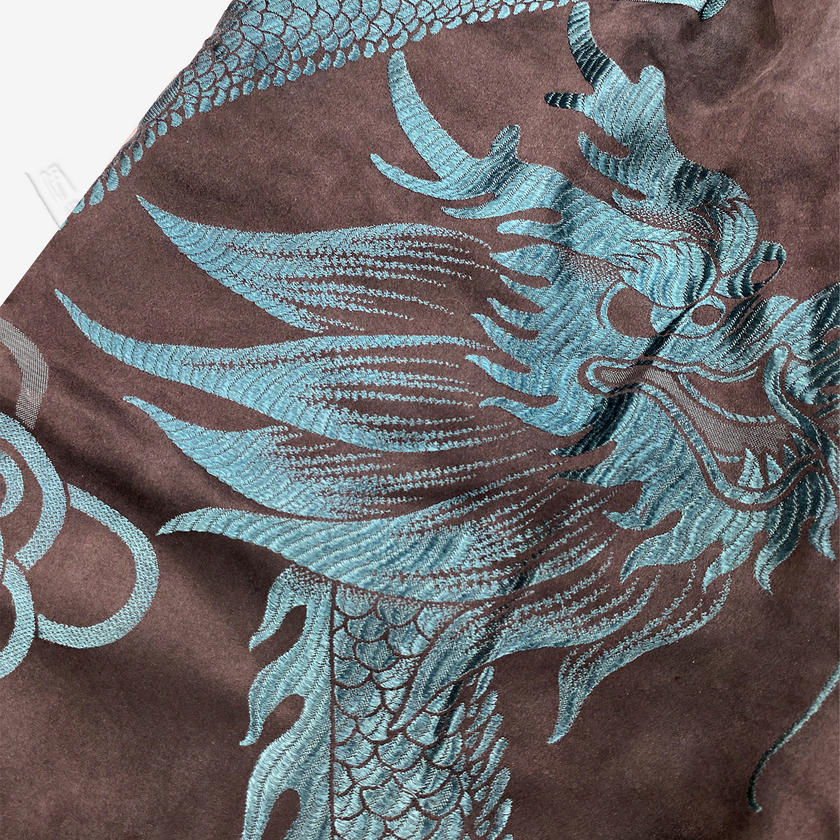 Dark Abyss Cyan Twin Dragon Antique Silk Shorts - 「玄淵蒼龍」古董真絲短褲