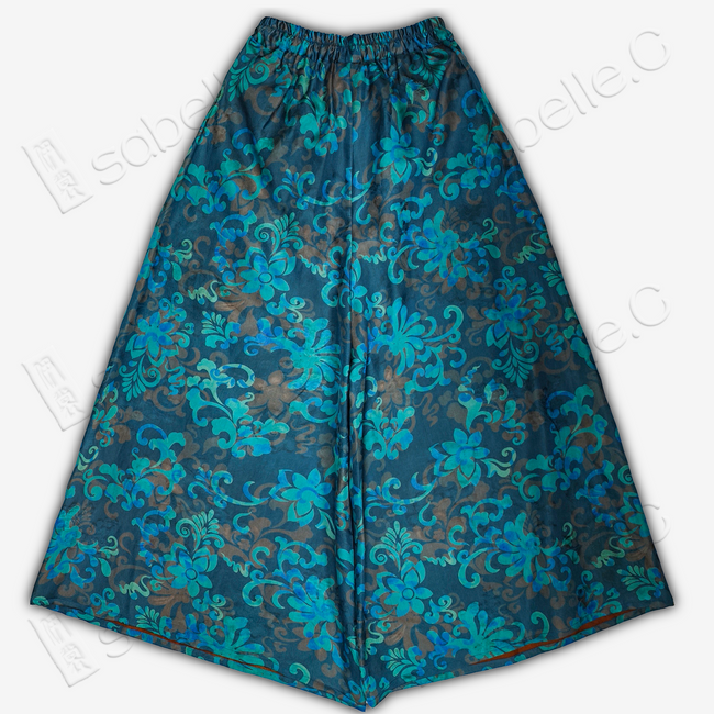 Gambiered Canton Silk Floral Pattern Wide-Leg Pants