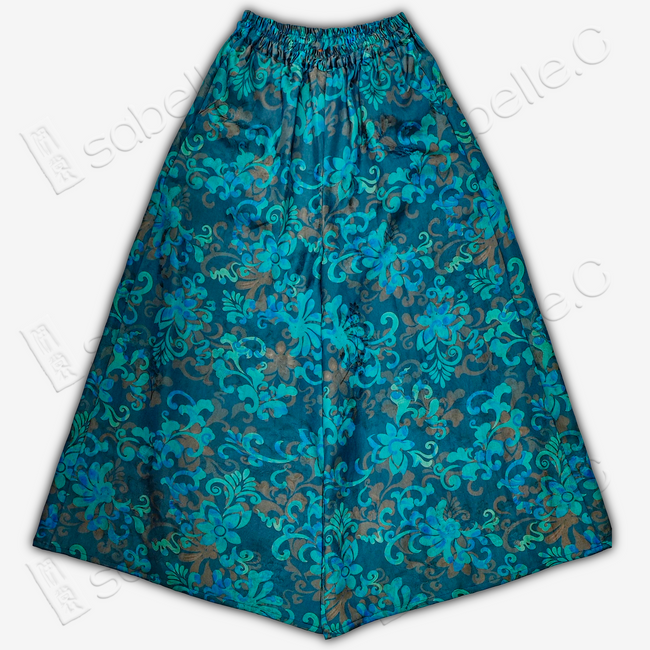 Gambiered Canton Silk Floral Pattern Wide-Leg Pants