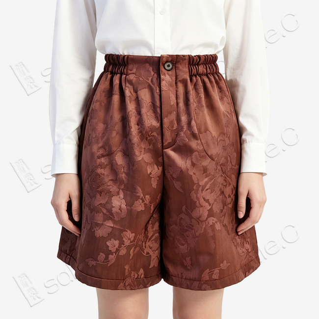 Floral Silk Elastic Wide-Leg Shorts - 檀紋真絲短褲