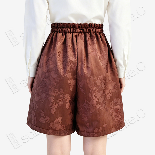 Floral Silk Elastic Wide-Leg Shorts - 檀紋真絲短褲