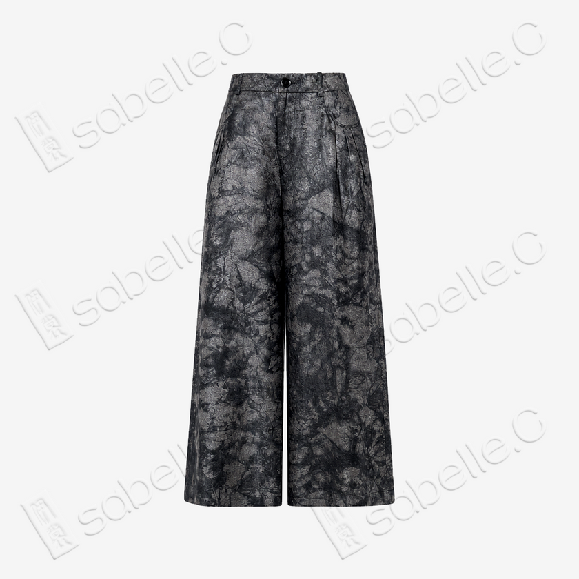 Heavy-silk Gambiered Canton Silk Wide‑Leg Trousers - 重磅香雲紗七分褲