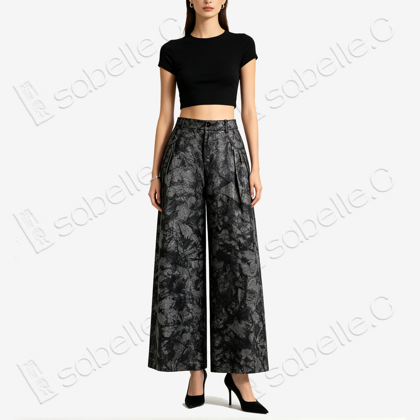 Heavy-silk Gambiered Canton Silk Wide‑Leg Trousers - 重磅香雲紗七分褲