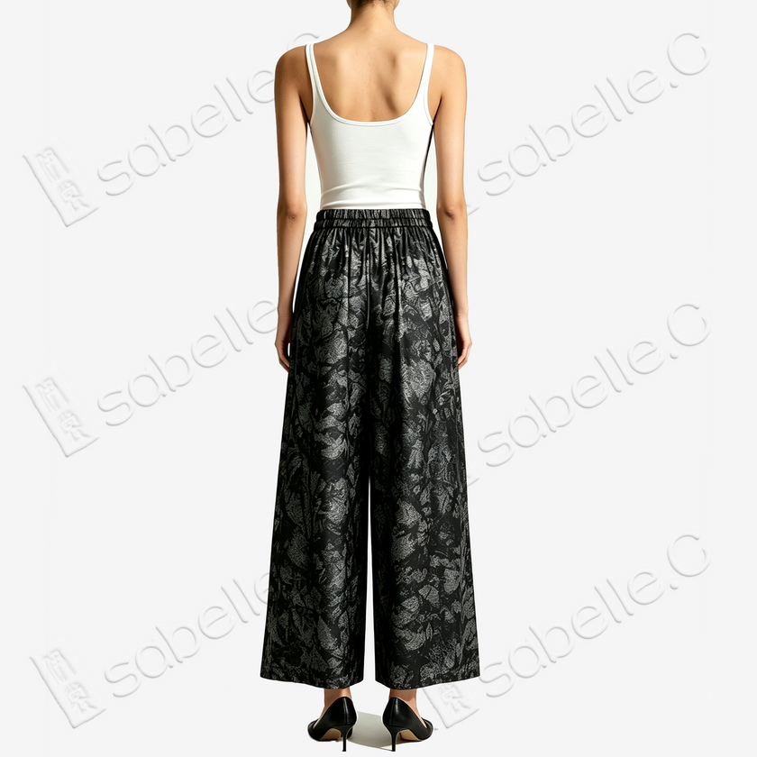 Heavy-silk Gambiered Canton Silk Wide‑Leg Trousers - 重磅香雲紗七分褲
