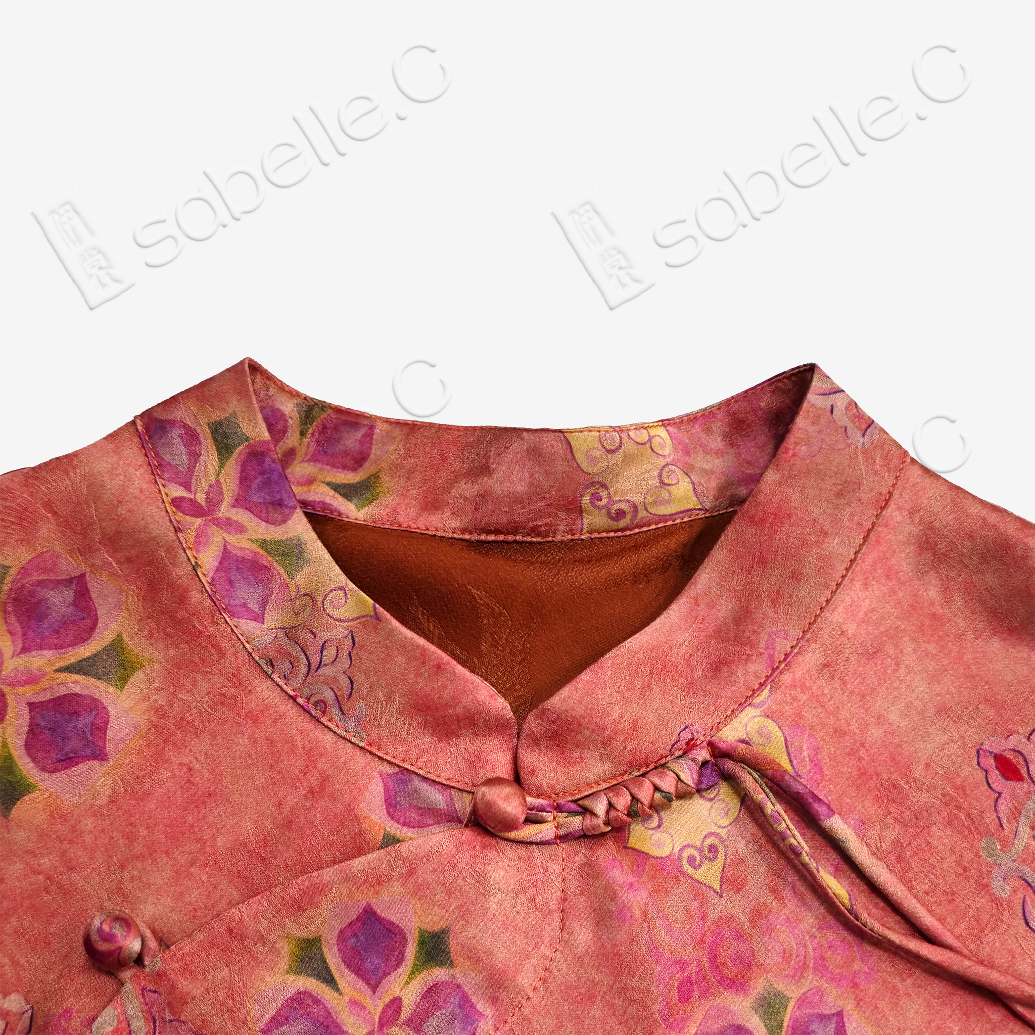 Crimson Sunset Clove Bloom Gambiered Canton Silk Qipao - 緋霞棠華香雲紗旗袍