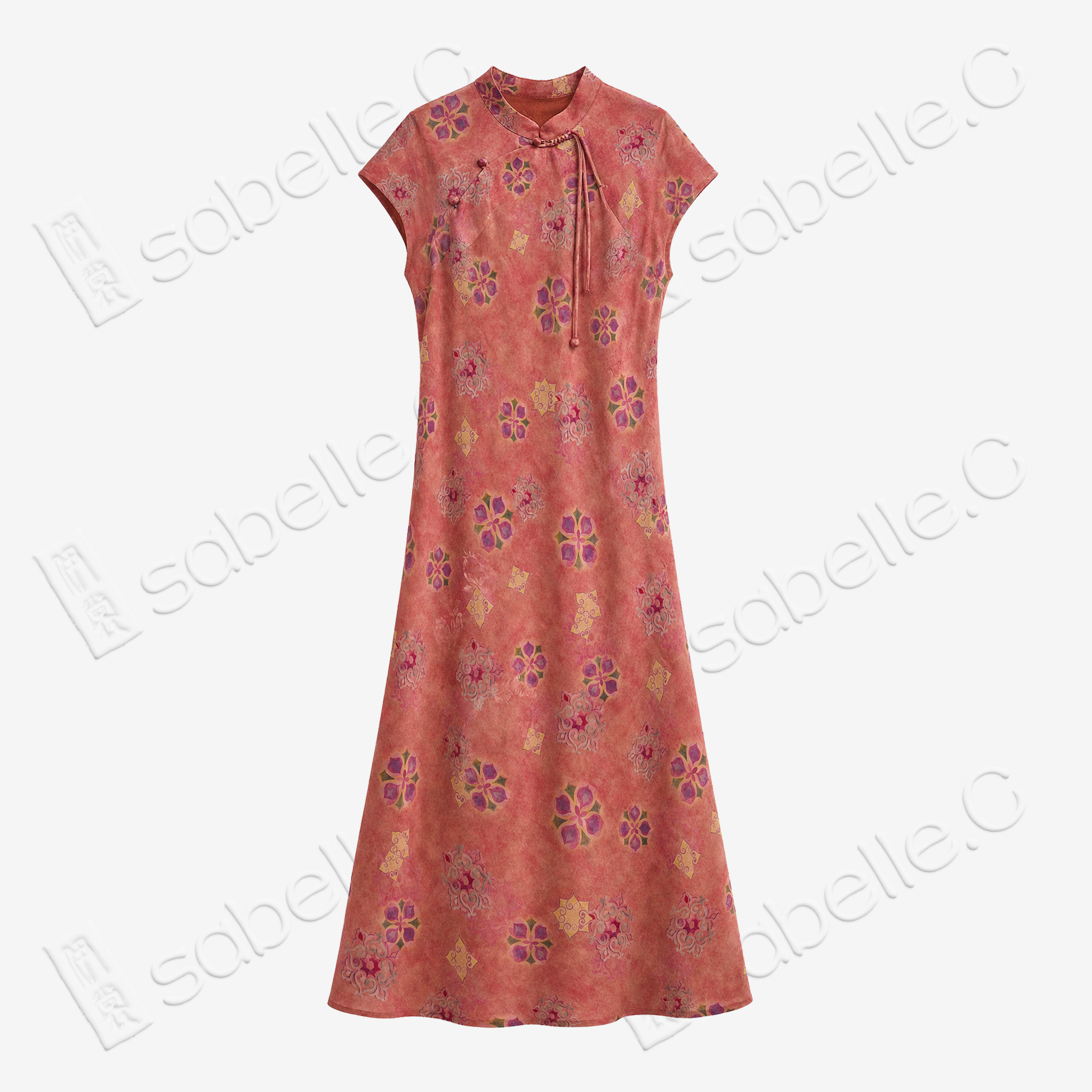 Crimson Sunset Clove Bloom Gambiered Canton Silk Qipao - 緋霞棠華香雲紗旗袍