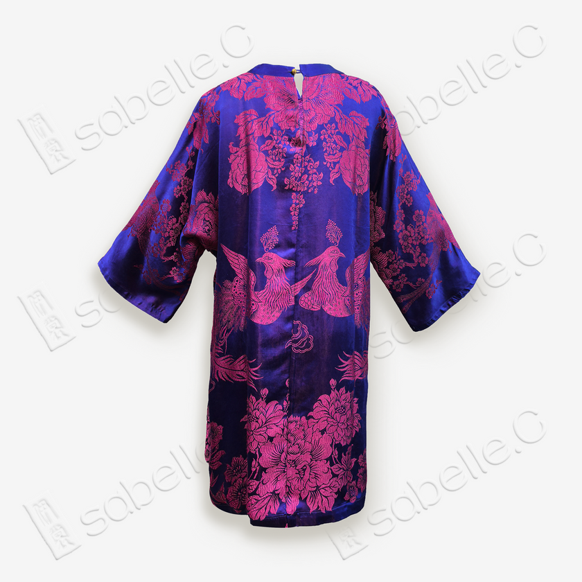 Vintage Silk Satin Top with Round Shou Buttons, 3/4 Sleeves