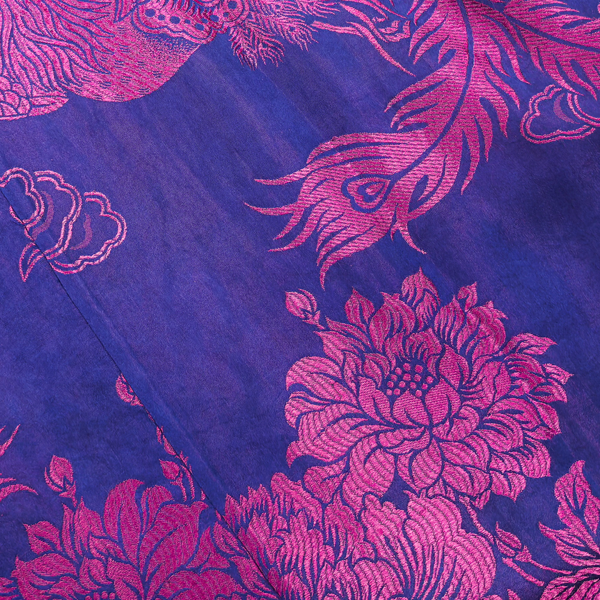 Vintage Silk Satin Top with Round Shou Buttons, 3/4 Sleeves