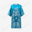 Lake Blue Twin Dragons Pearl Motif Vintage Silk Satin Tunic - 湖藍雙龍戲珠真絲老緞長衫