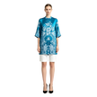 Lake Blue Twin Dragons Pearl Motif Vintage Silk Satin Tunic - 湖藍雙龍戲珠真絲老緞長衫