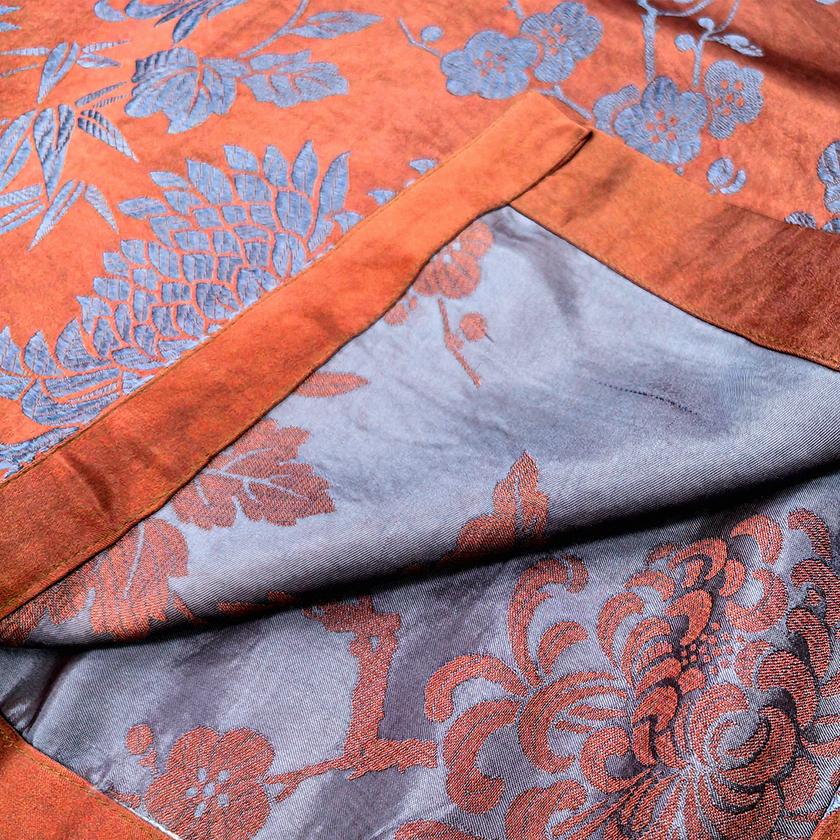 Rust Silk Winter Branches Antique Silk Satin Tunic - 「赭綢寒枝」古董真絲面料長衫