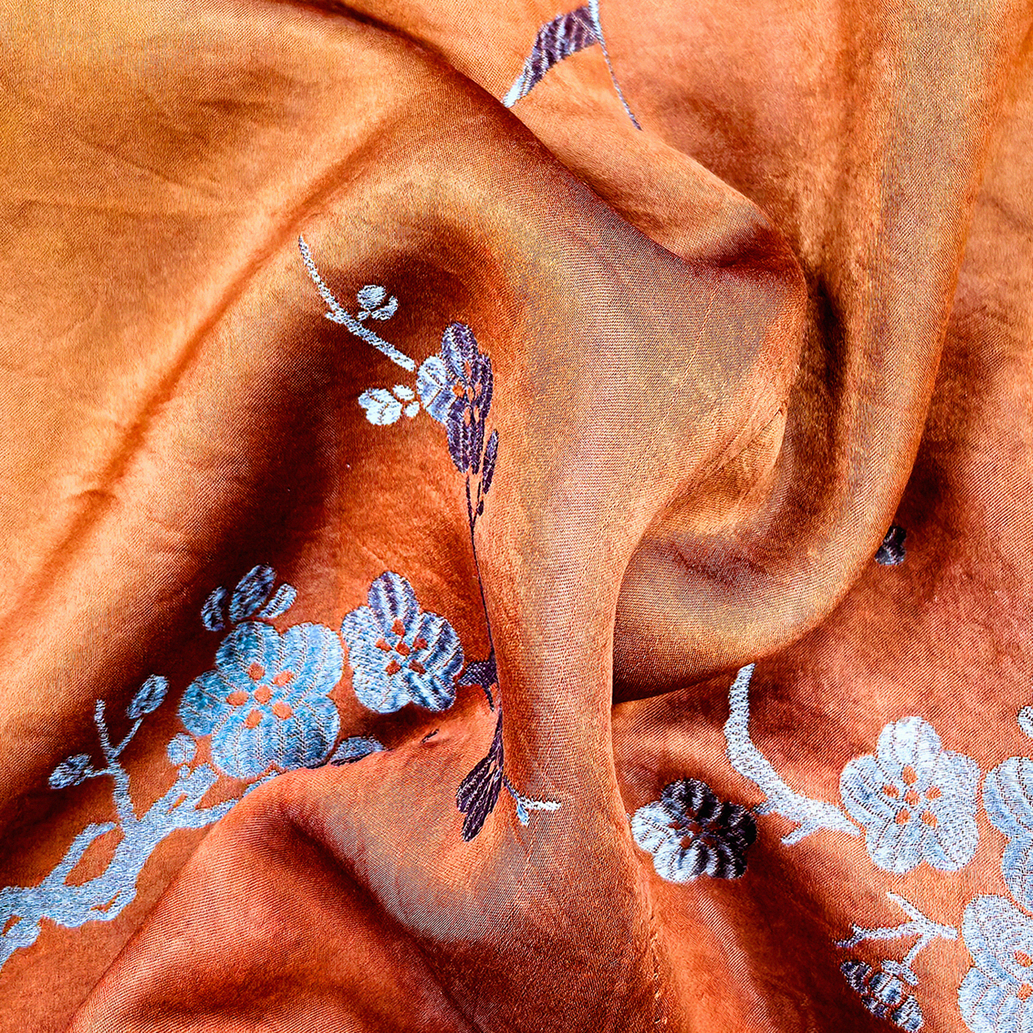 Rust Silk Winter Branches Antique Silk Satin Tunic - 「赭綢寒枝」古董真絲面料長衫