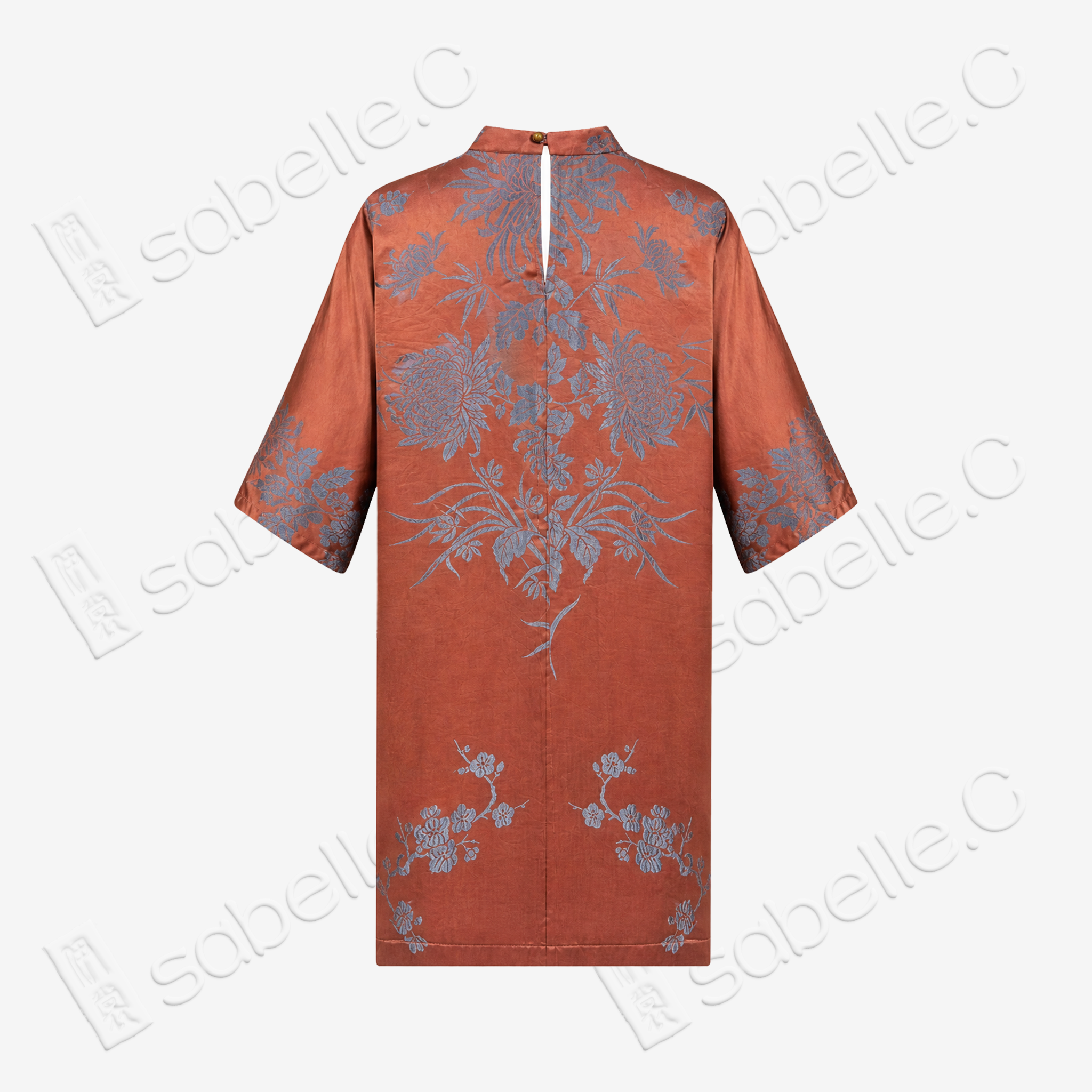 Rust Silk Winter Branches Antique Silk Satin Tunic - 「赭綢寒枝」古董真絲面料長衫