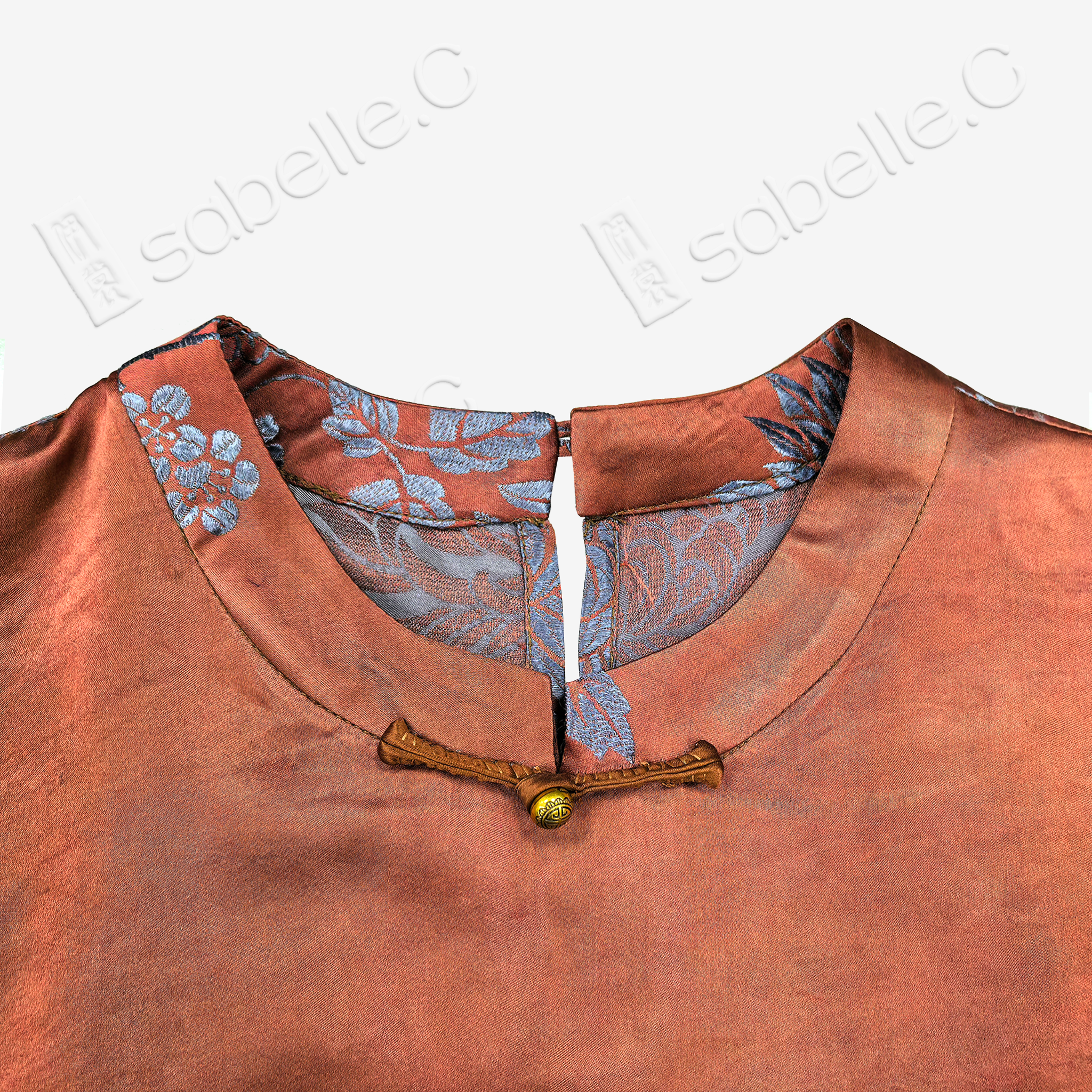Rust Silk Winter Branches Antique Silk Satin Tunic - 「赭綢寒枝」古董真絲面料長衫