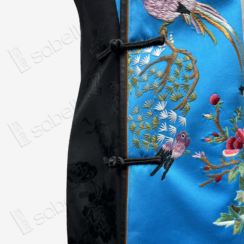 Chinese Suzhou Embroidery Stand-up Collar Qipao with Kesi Craft