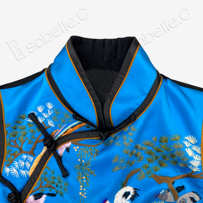 Chinese Suzhou Embroidery Stand-up Collar Qipao with Kesi Craft