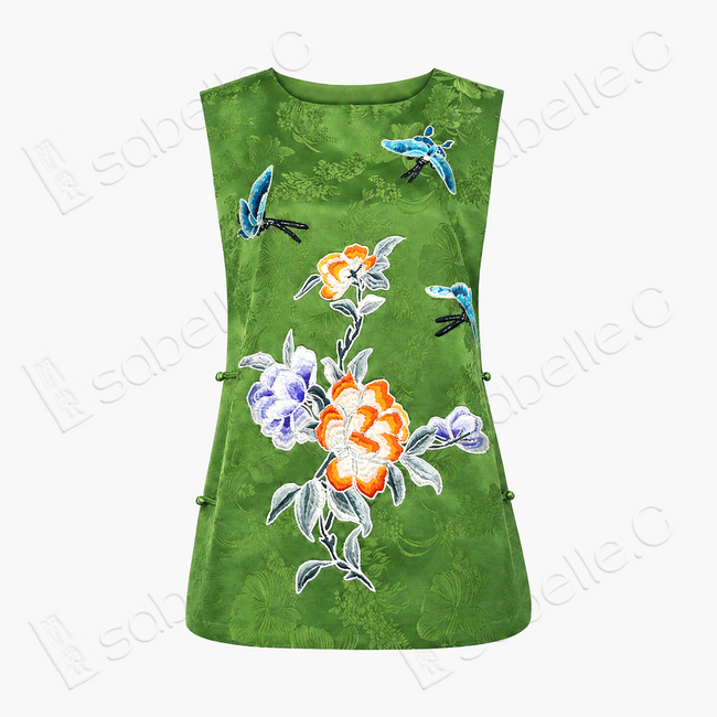 Teal Butterfly Floral Vintage Embroidered Skirt Set - 「青碧蝶花」老綉套裙