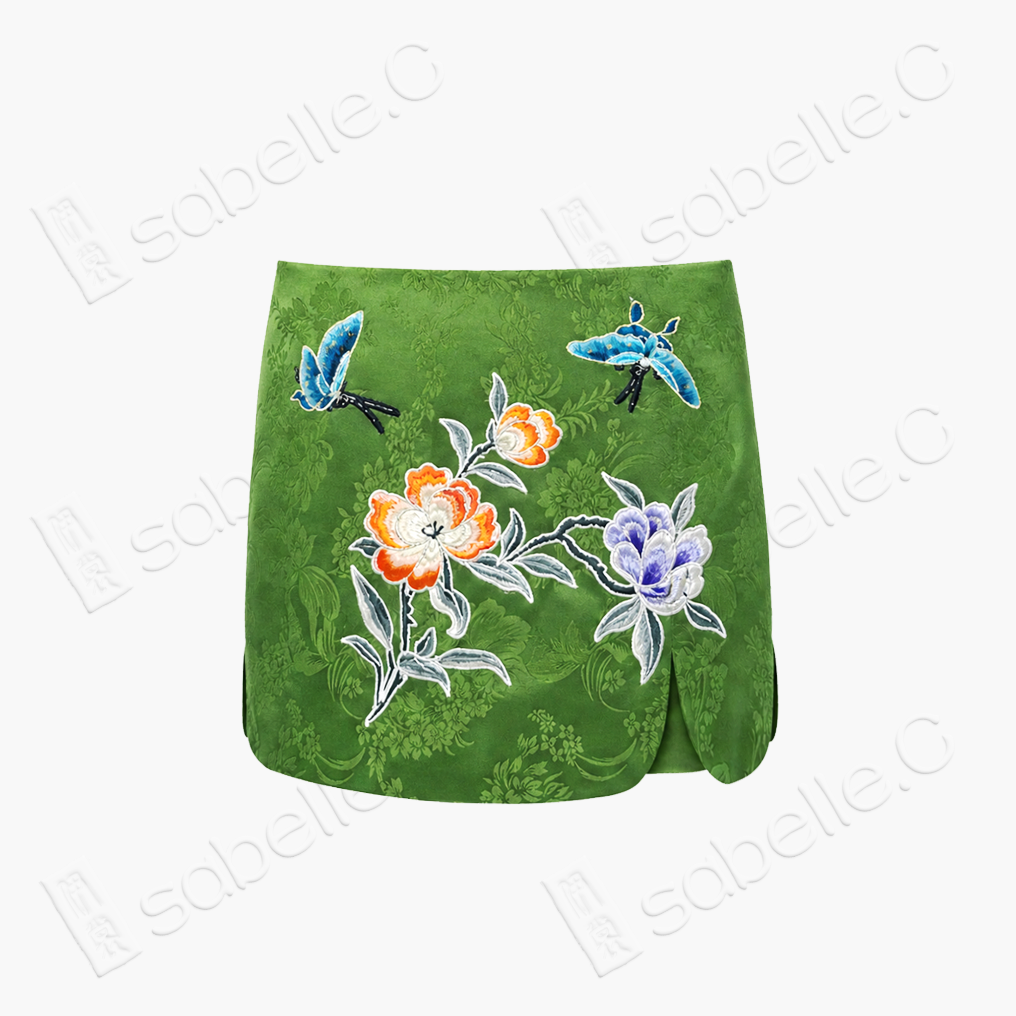 Teal Butterfly Floral Vintage Embroidered Skirt Set - 「青碧蝶花」老綉套裙