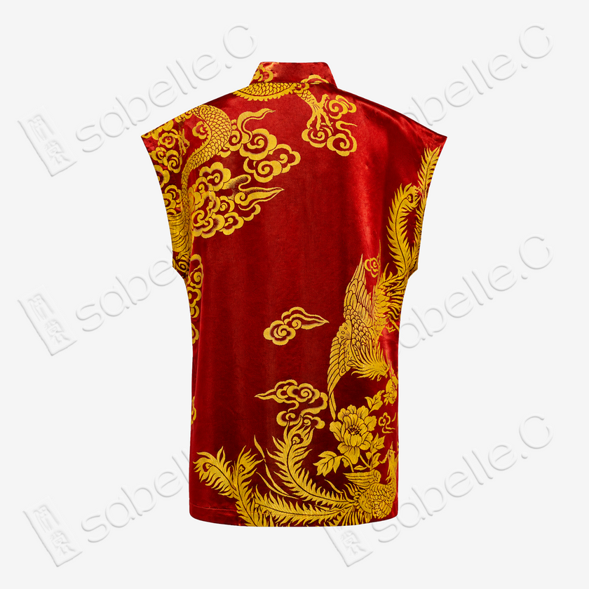 Crimson Dragon Phoenix Vintage Silk Top - 龍鳳呈祥古董真絲老緞上衣