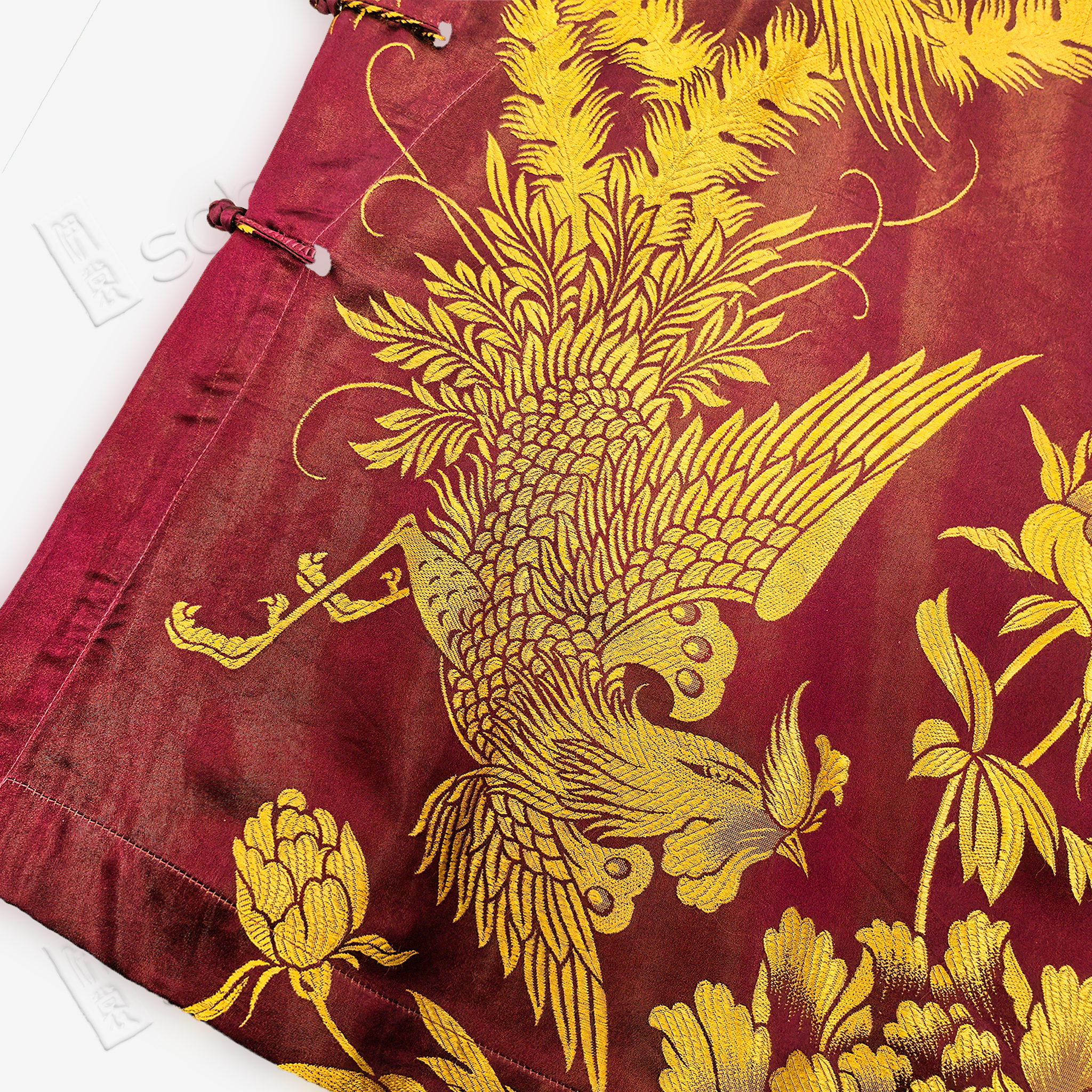 Crimson Dragon Phoenix Vintage Silk Top - 龍鳳呈祥古董真絲老緞上衣