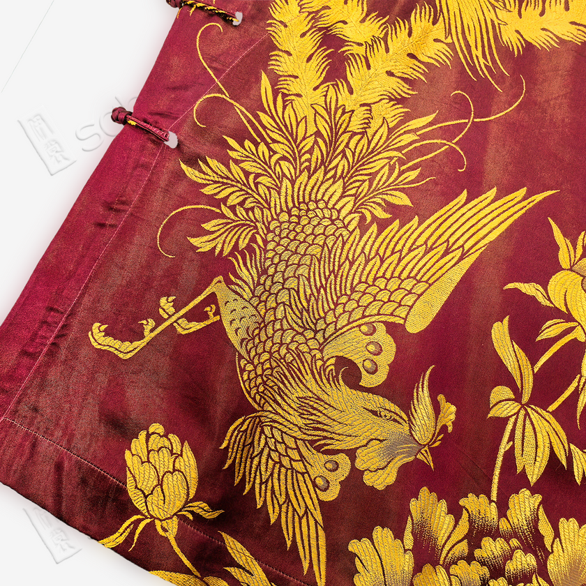 Crimson Dragon Phoenix Vintage Silk Top - 龍鳳呈祥古董真絲老緞上衣