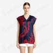 Navy Red Dragon Vintage Silk V-neck Tunic - 「墨藏丹翎」古董真絲中長款上衣