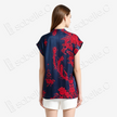 Navy Red Dragon Vintage Silk V-neck Tunic - 「墨藏丹翎」古董真絲中長款上衣