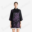 Black Iridescent Purple Vintage Silk V-neck Tunic - 「彩紫龍鳳」古董真絲中長款上衣