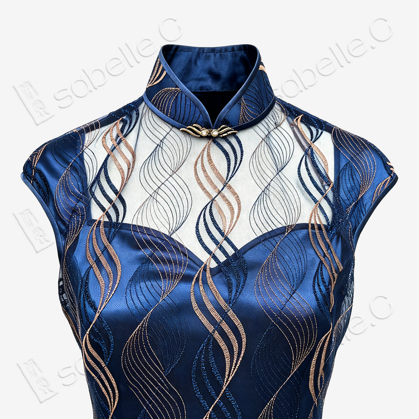 Starry Blue Golden Ripple Shanghai Style Qipao - 「星空金瀾」海派旗袍