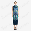 Misty Blue Mandarin Duck Lotus Vintage Silk Qipao - 「霧藍鴛荷」真丝織錦旗袍