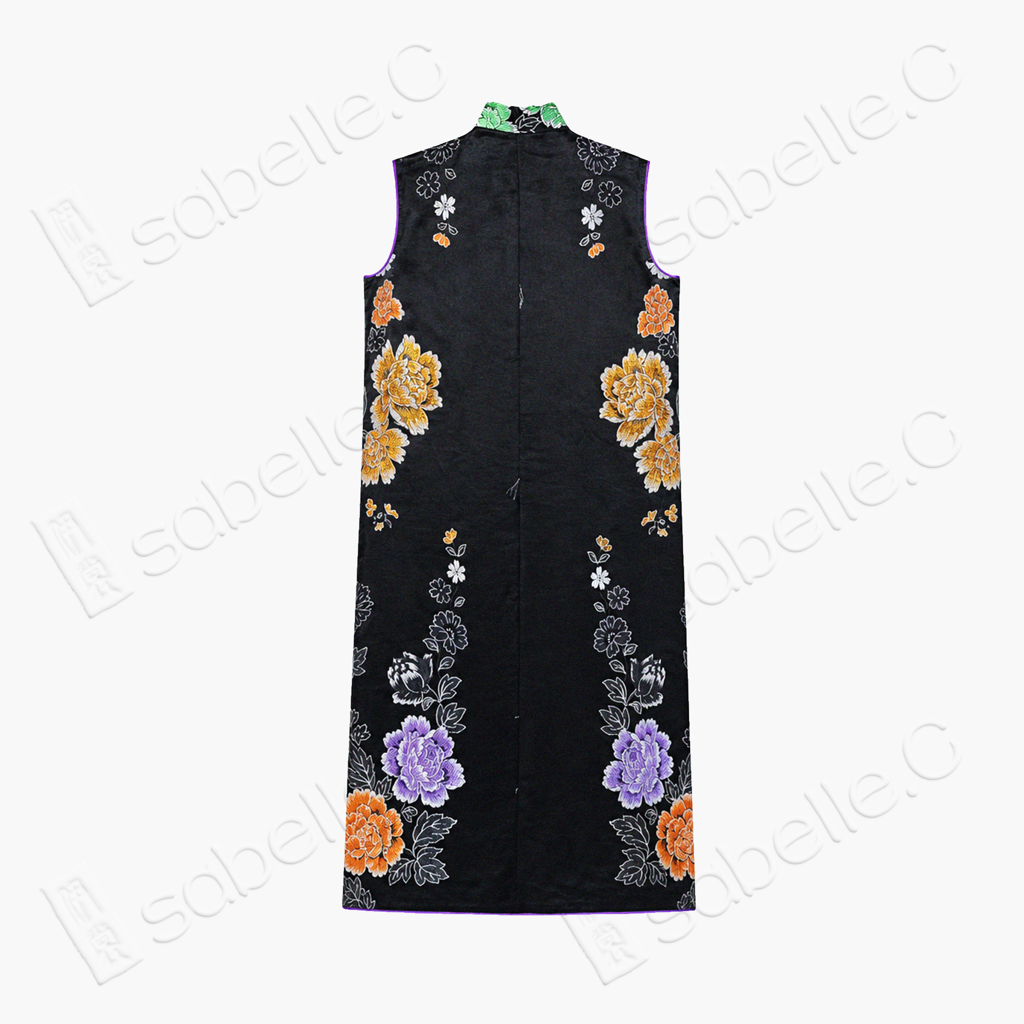Dark Silk Gilded Phoenix Antique Silk Brocade Qipao - 「玄綢金鳳」古董真絲織錦旗袍