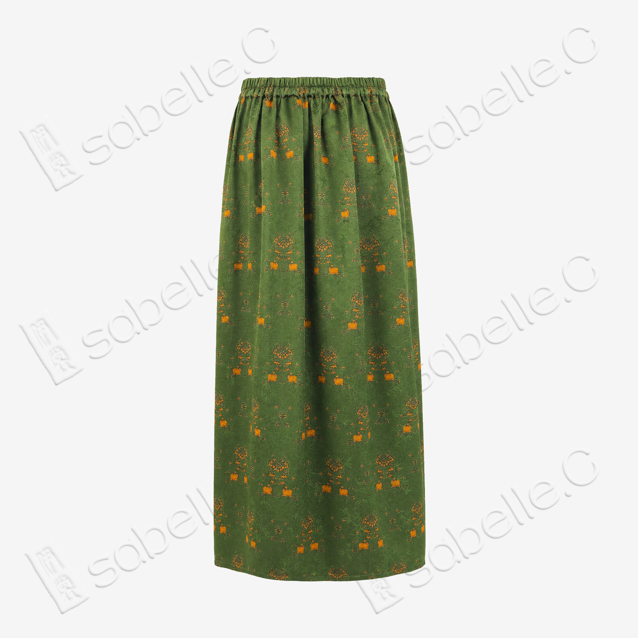 Moss Tone Golden Bloom Gambiered Canton Silk Dress - 「苔蘚金華」香雲紗半身裙