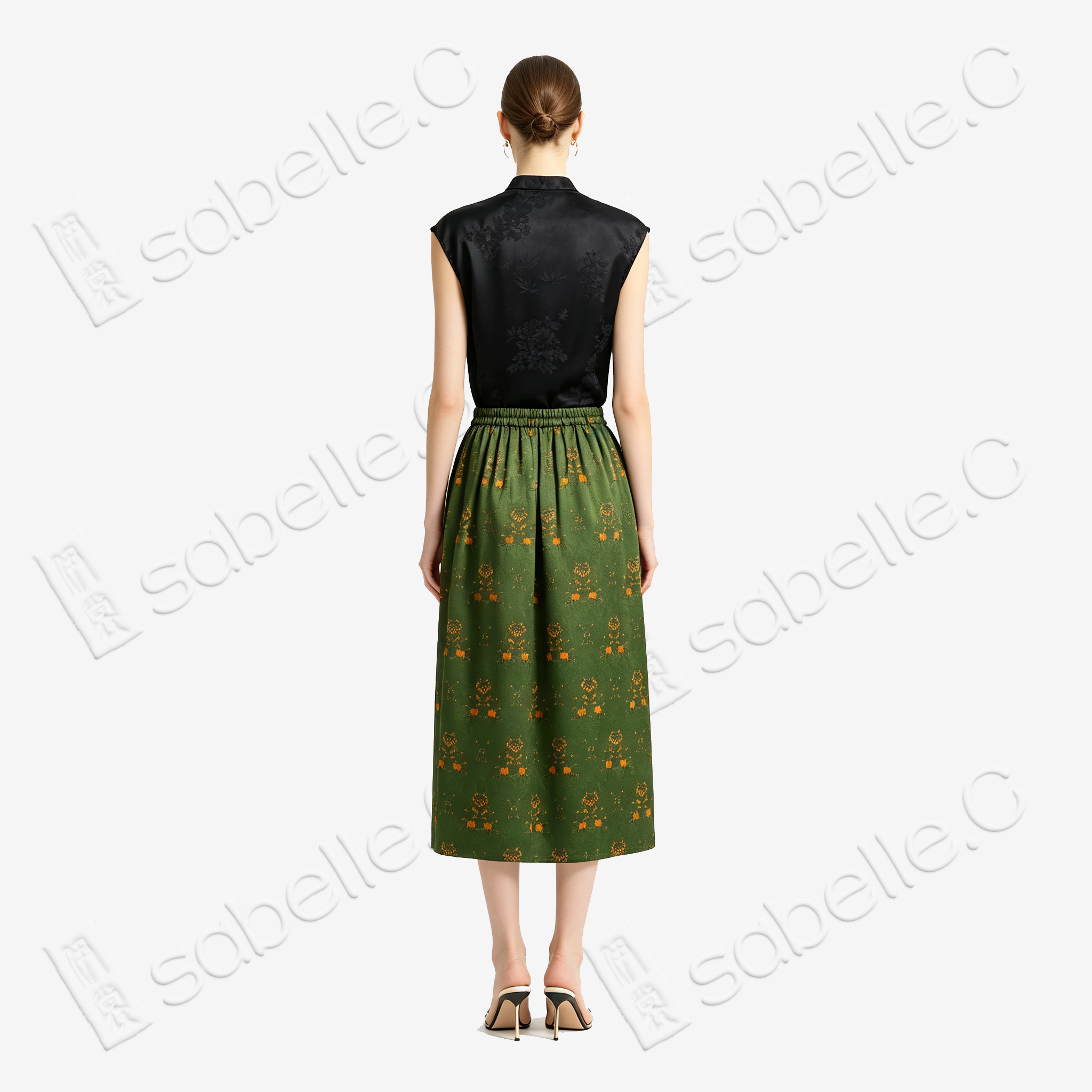 Moss Tone Golden Bloom Gambiered Canton Silk Dress - 「苔蘚金華」香雲紗半身裙