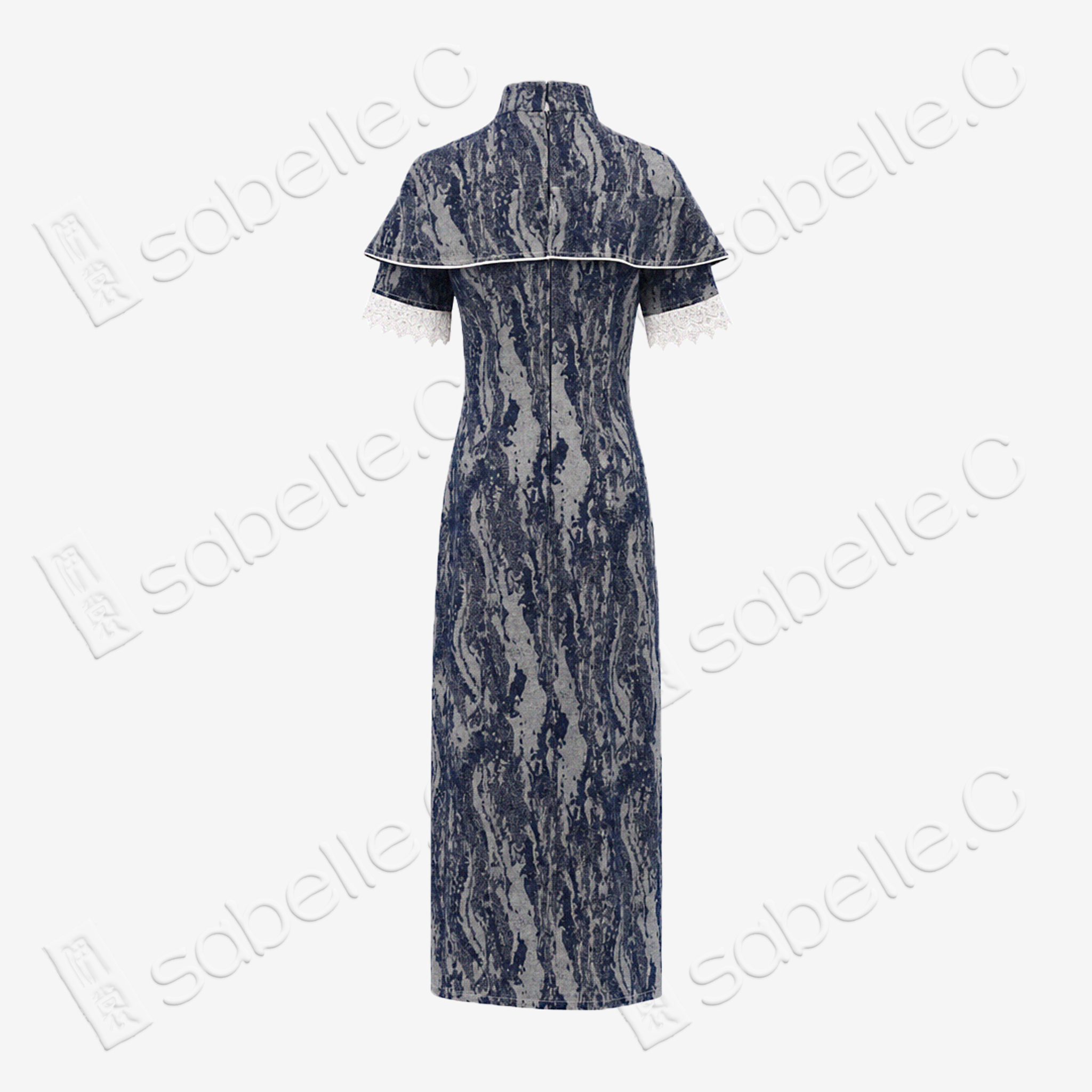Misty Blue Stone Texture Denim Qipao - 「青嵐石紋」牛仔旗袍