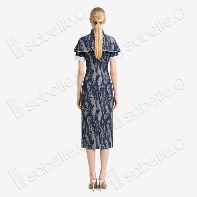 Misty Blue Stone Texture Denim Qipao - 「青嵐石紋」牛仔旗袍