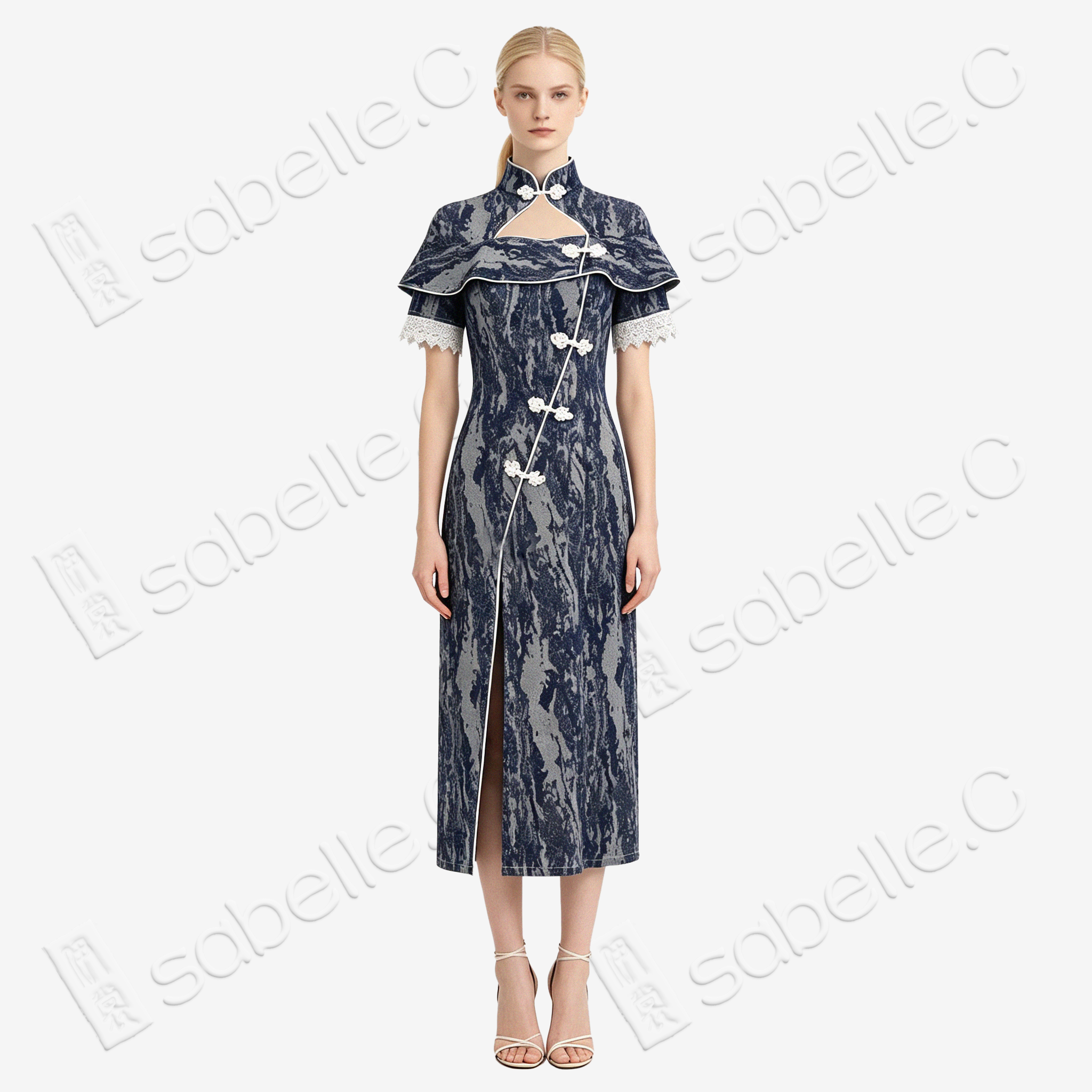 Misty Blue Stone Texture Denim Qipao - 「青嵐石紋」牛仔旗袍