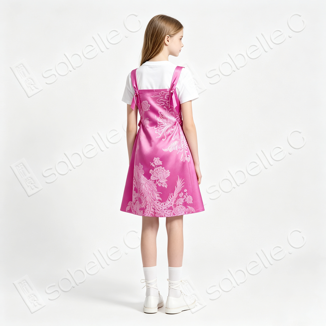 Peach Sunset Phoenix Vintage Silk Dress - 「桃霞鳳錦」真絲面料吊帶裙