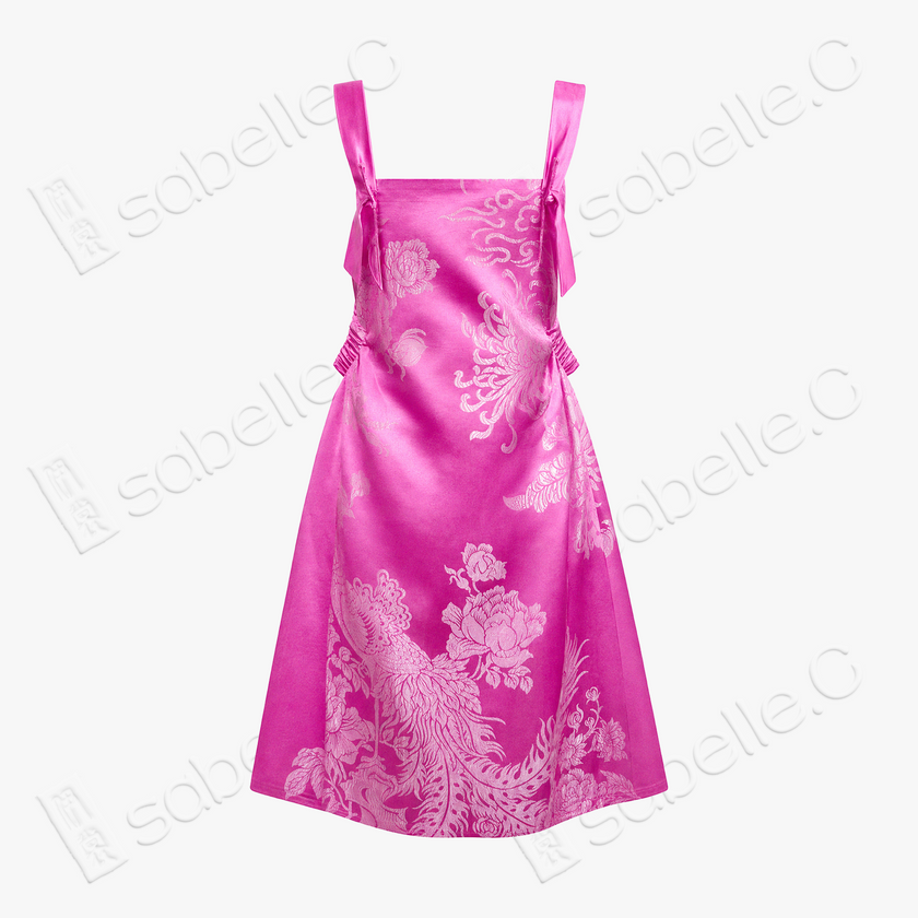 Peach Sunset Phoenix Vintage Silk Dress - 「桃霞鳳錦」真絲面料吊帶裙