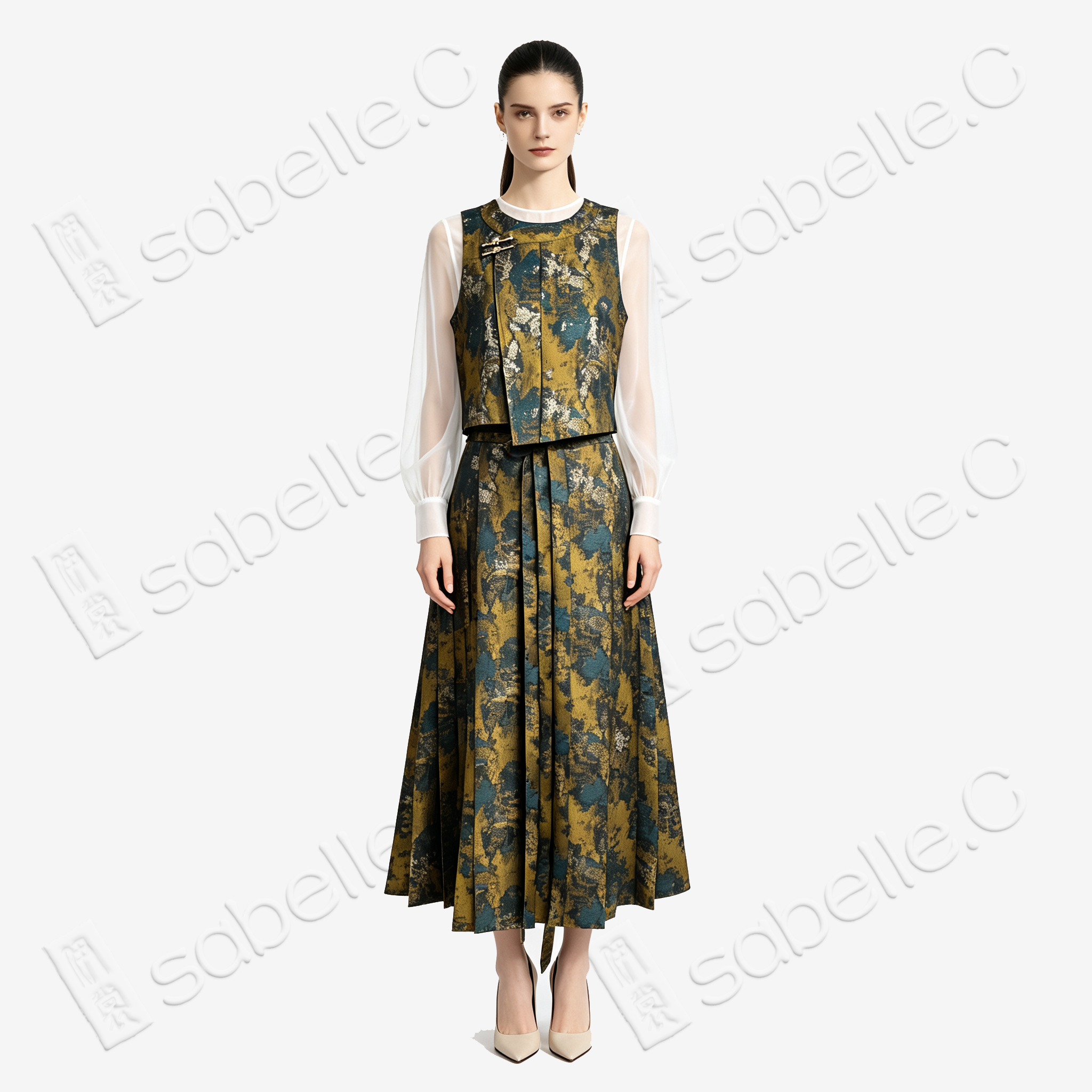 Jade Gilded Mist Silk Ma Mian Skirt Set - 「翠金煙綺」馬面裙套裝