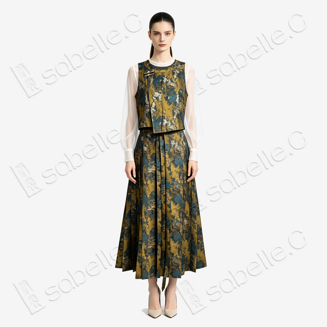 Jade Gilded Mist Silk Ma Mian Skirt Set - 「翠金煙綺」馬面裙套裝