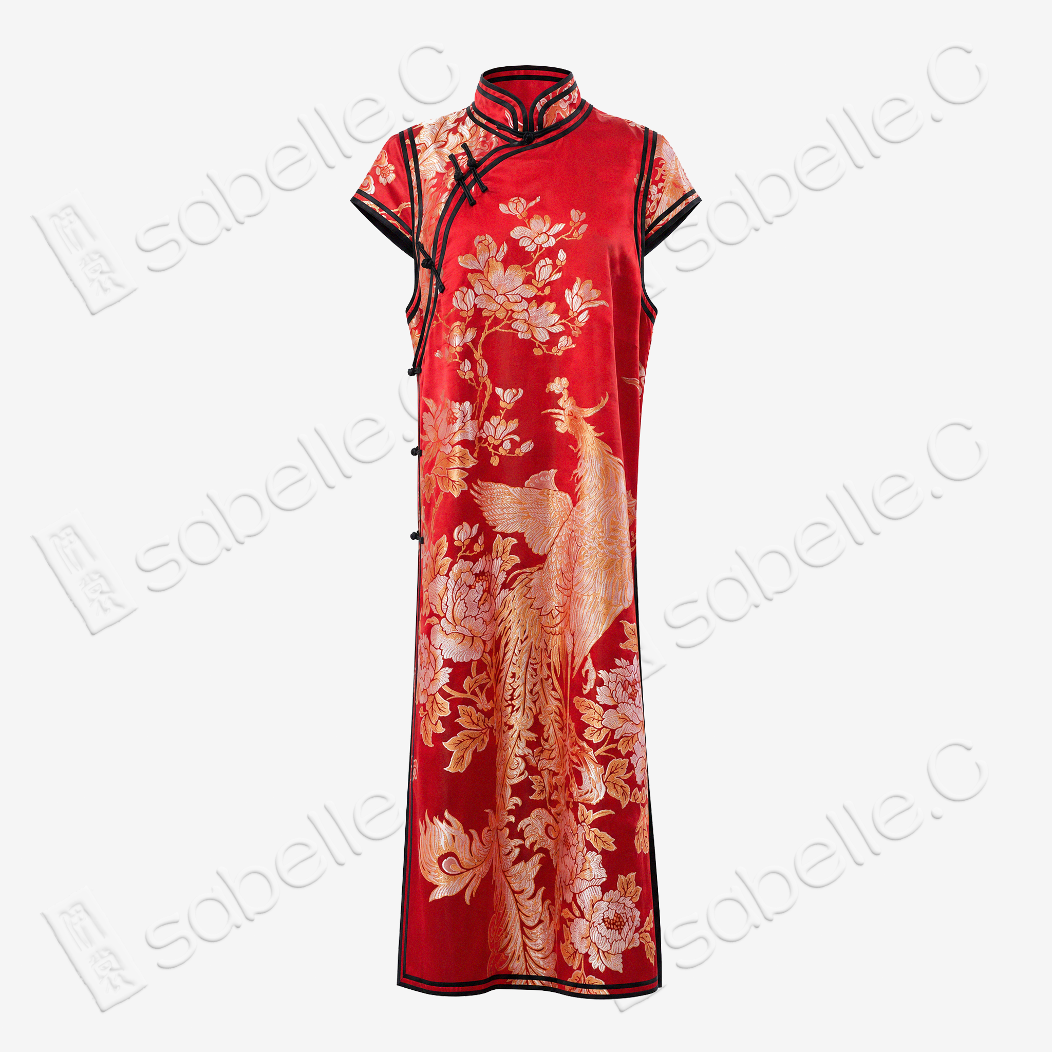 Golden Phoenix Peony Vintage Satin Qipao - 古董真絲老緞旗袍