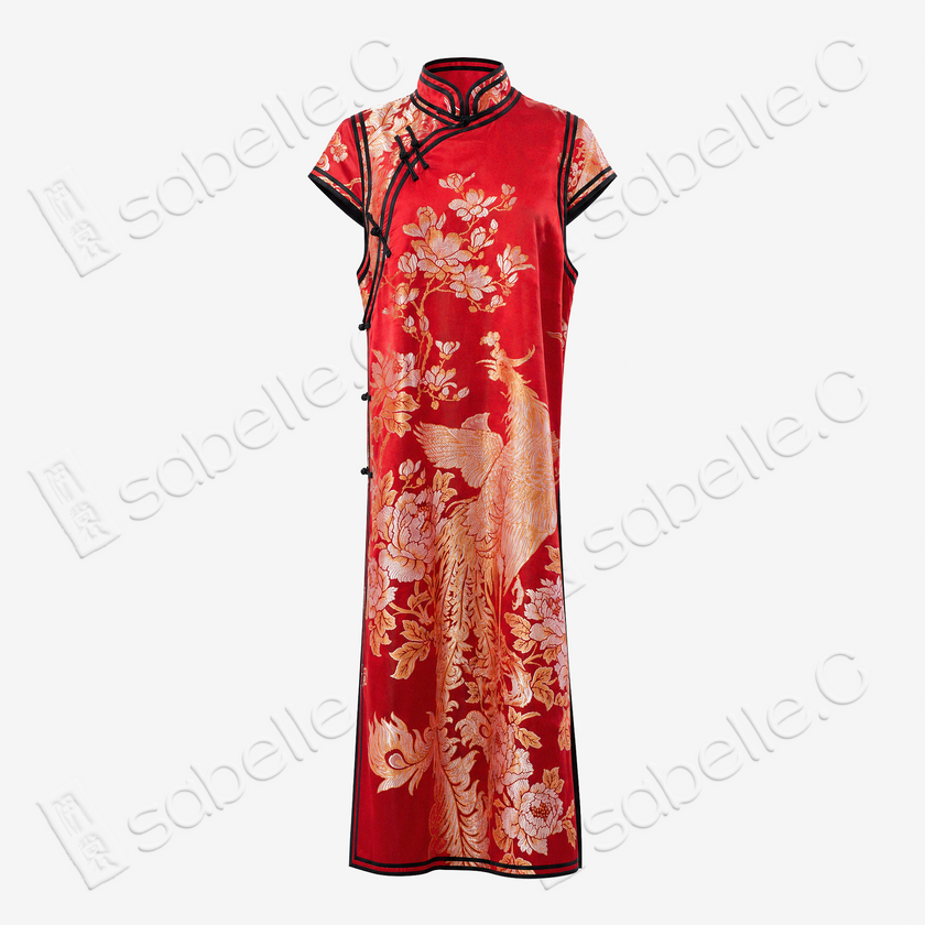 Golden Phoenix Peony Vintage Satin Qipao - 古董真絲老緞旗袍