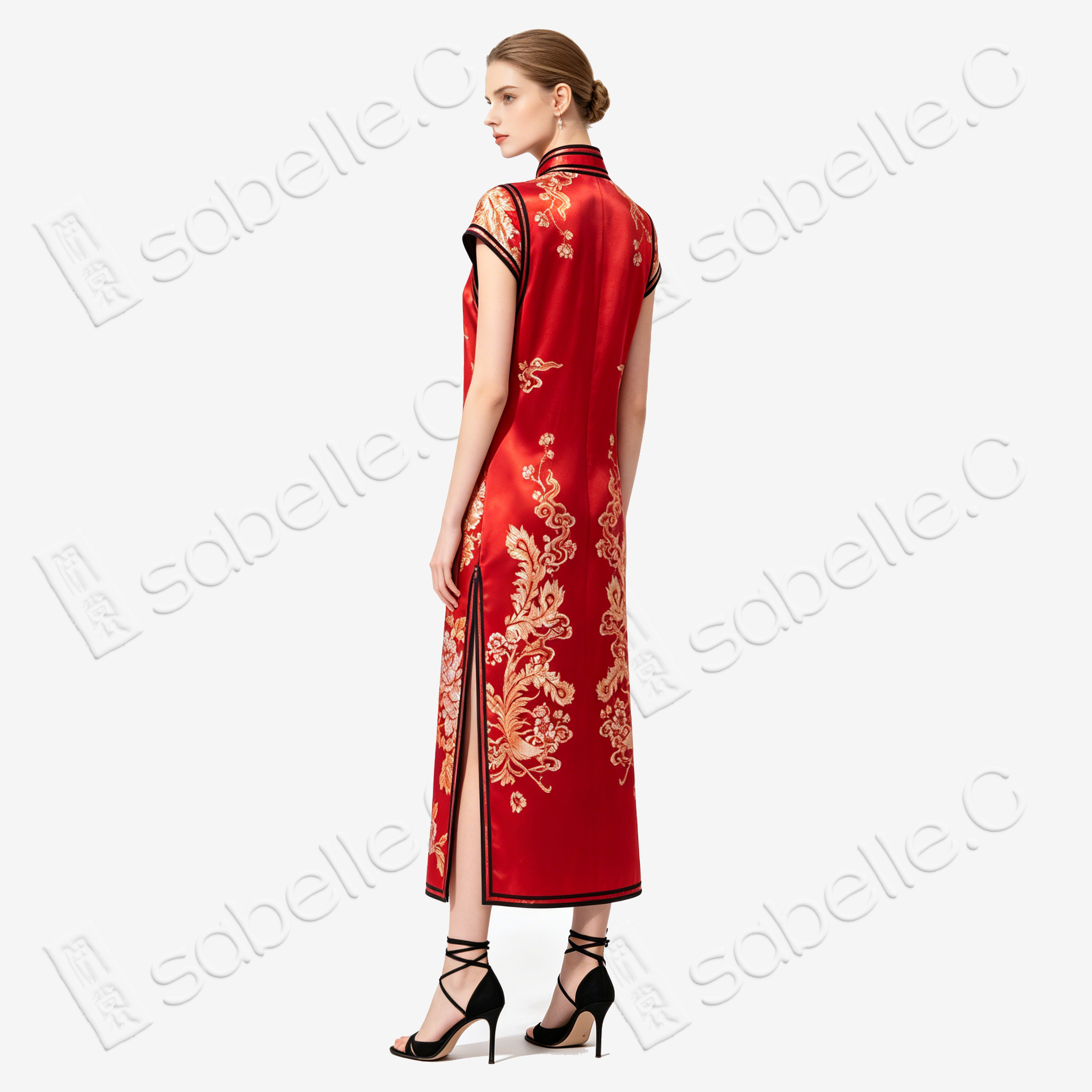Golden Phoenix Peony Vintage Satin Qipao - 古董真絲老緞旗袍