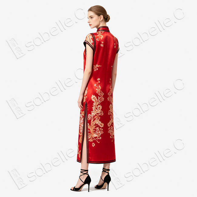 Golden Phoenix Peony Vintage Satin Qipao - 古董真絲老緞旗袍