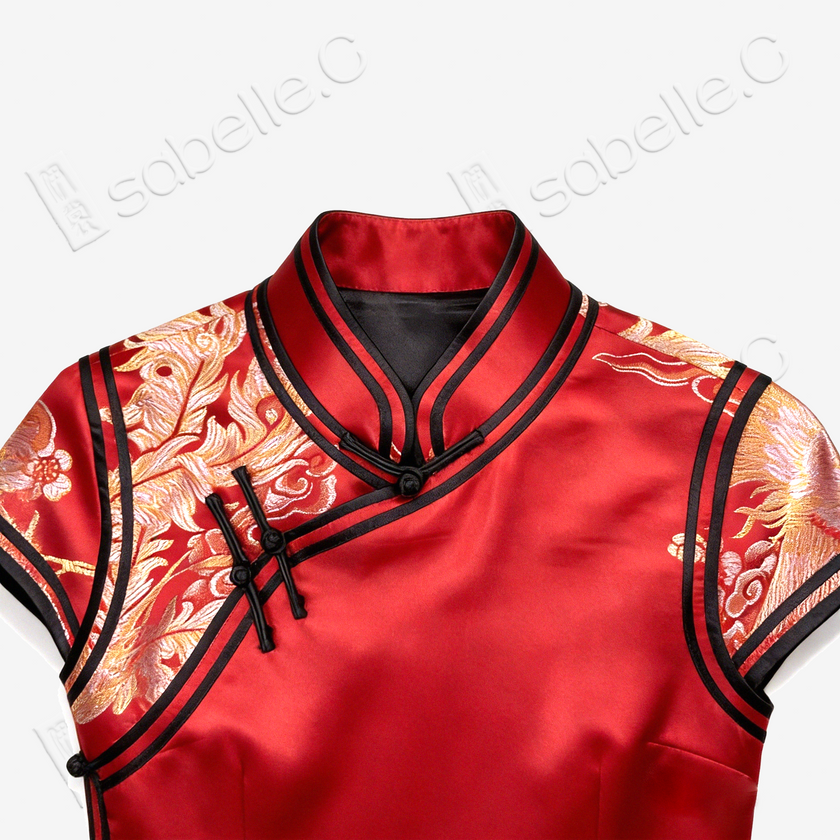 Golden Phoenix Peony Vintage Satin Qipao - 古董真絲老緞旗袍