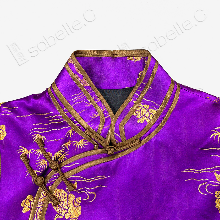 Violet Lotus Vintage Silk Satin Qipao - 金荷鴛鴦古董真絲老緞旗袍