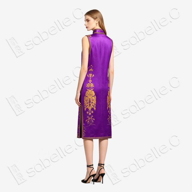 Violet Lotus Vintage Silk Satin Qipao - 金荷鴛鴦古董真絲老緞旗袍