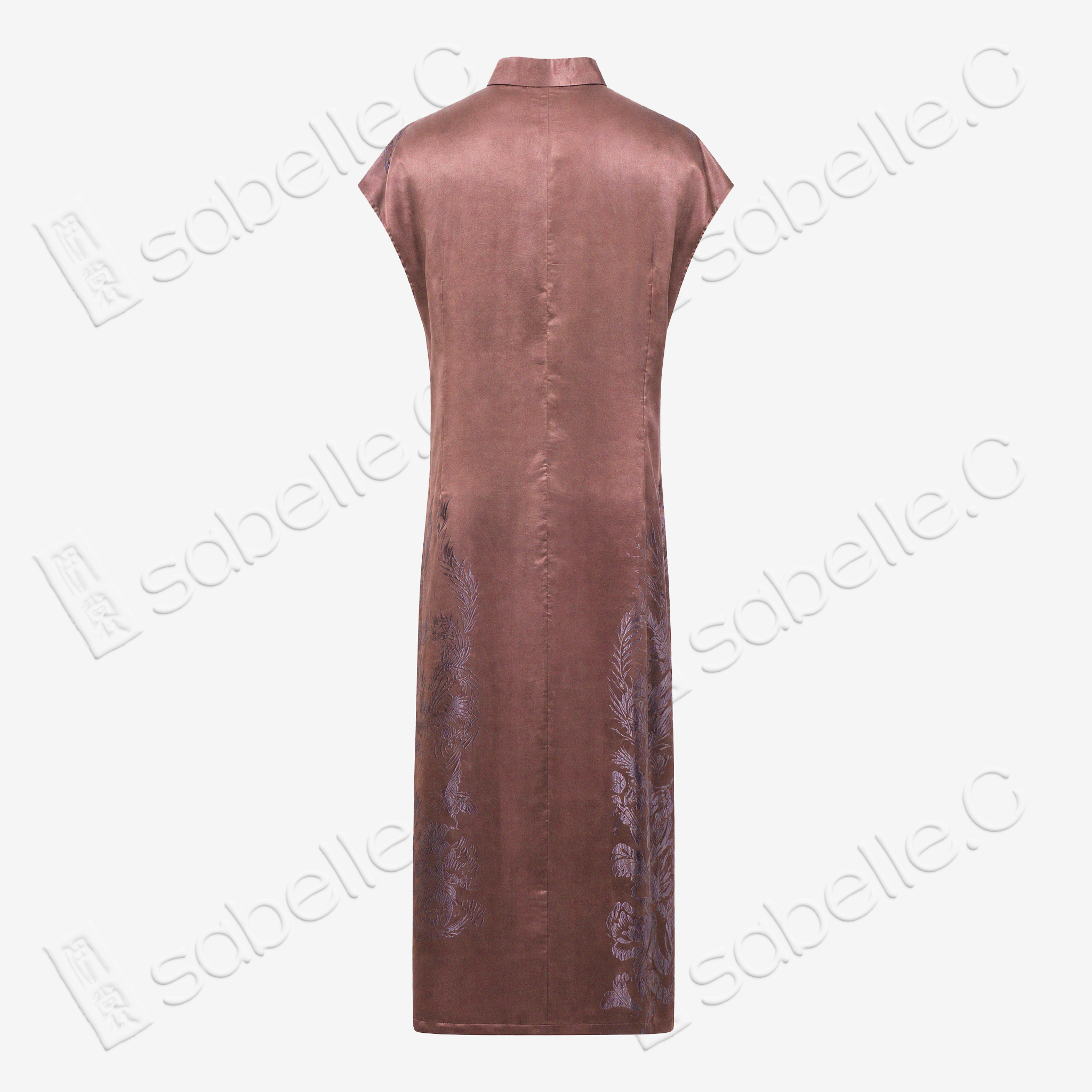 Sandalwood Glow Purple Phoenix Antique Silk Satin Qipao - 「檀霞紫鳳」古董真絲面料旗袍